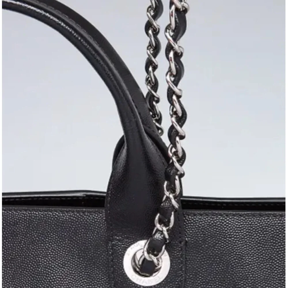 CHANEL Black Caviar Leather Studded Large Deauville Tote Bag SHW - Picture 7 of 10